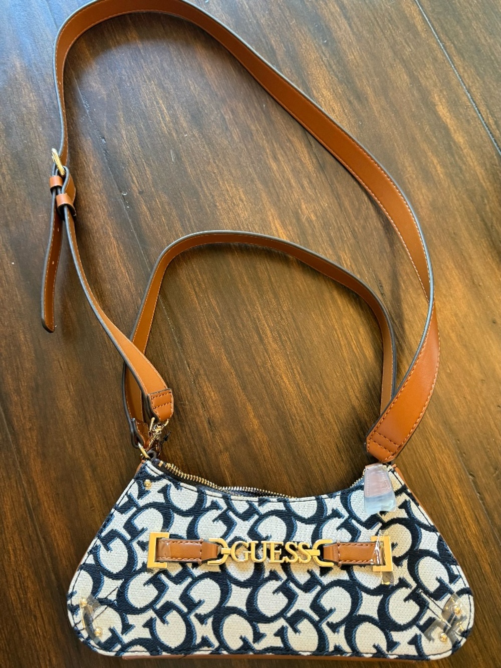 Guess Northlake Mini Monogram Shoulder Bag - Navy Logo Print